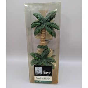At Home with Meijer Palm Tree Napkin Holder Rings‎ Set of 4 Tropical Tiki NIB